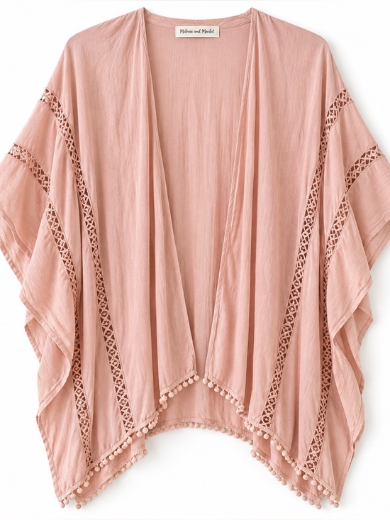 Melrose and Market Sweaters - Melrose and Market Blush Pink Lace Trim Kimono One Size